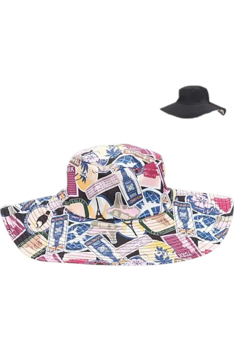 Samantha Brown Women's Printed Reversible Bucket Hat Black/Travel